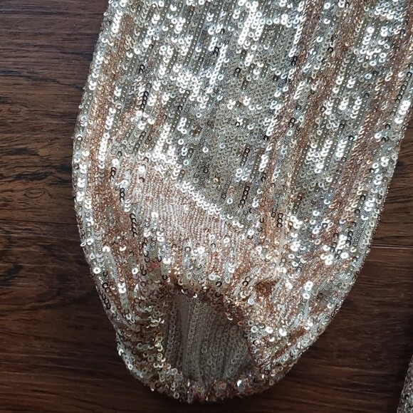 NWT Maje Womens Rose Gold Disco Short Sequined Deep V Evening Dress Size 34 - Picture 4 of 7